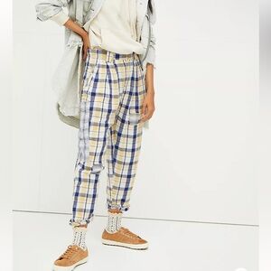 Free People Great Expectations Plaid Pants Size 0 Yellow Blue Check Women’s NWT